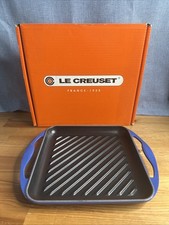 Le Creuset Cast Iron Square Grill Pan 23cm Blue Two Handles With Box