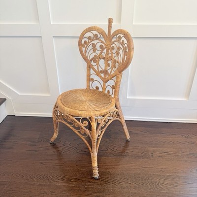 Bohemian Wicker Chair Heart Shape Back Vintage 70 s 80 s Granny Core MCM Fairy