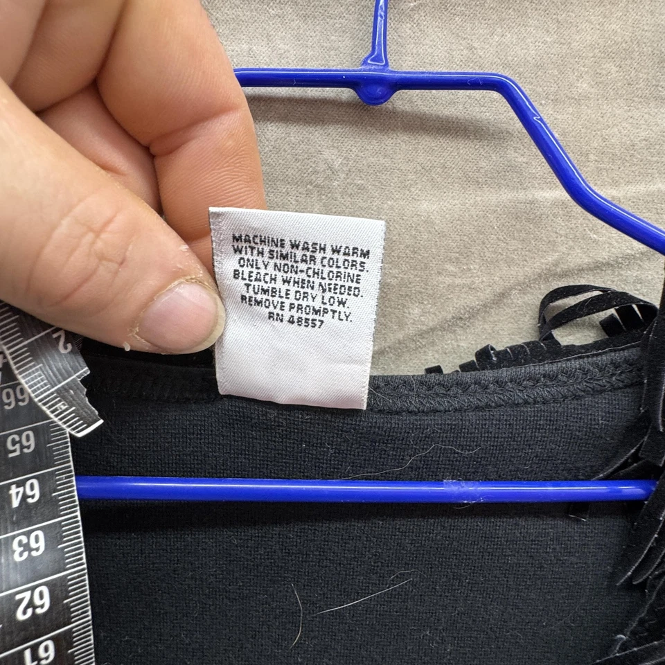 Camisa ellemenno Mujer Pequeña Negra Flecos Western Boho Manga Larga Hecha en EE. UU. Foto 4 de 4