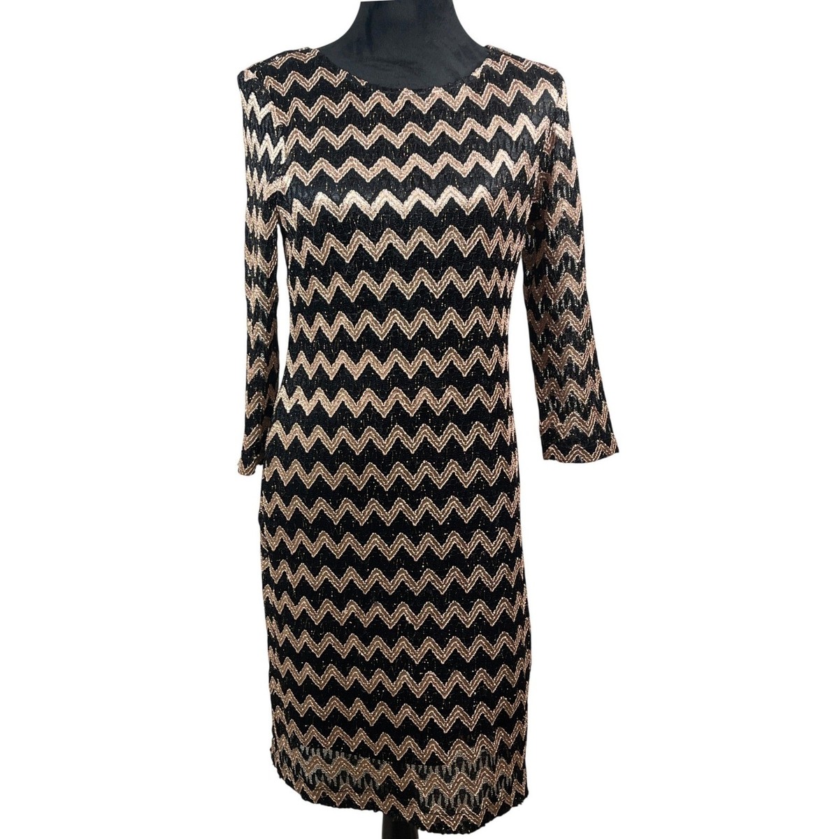Ronni Nicole Womens Black Gold Metallic Chevron Sheath Dress 101381 Size 10  | eBay