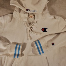 VTG Modern Champion Reverse Weave Warmup 70 s Hoodie Women L Striped Ribbed Cuff