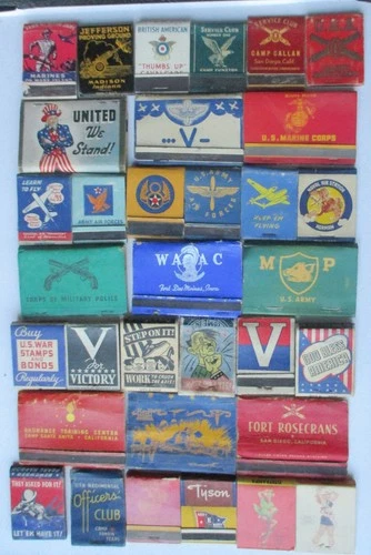 33 Orginal WW2 Vintage US Military & Patriotic Matchbook Covers