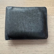 Authentic LOUIS VUITTON Black Taiga Leather Bifold Wallet - Used