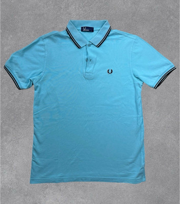 Fred Perry Polo Herren S Hellblau Kurzarm Kragen Knopf Piqué Logo Golf