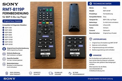 Original Sony RMT-B119P Fernbedienung für BDP-S Blu-ray Player Remote Control
