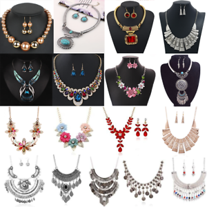 Fashion Women Pendant Crystal Choker Statement Chunky Chain Bib Necklace Jewelry 