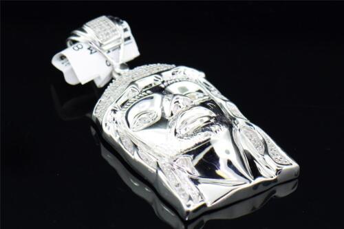.925 Sterling Silver Diamond Jesus Face Piece Head Pendant with Chain 0.25 Ct - Picture 2 of 6