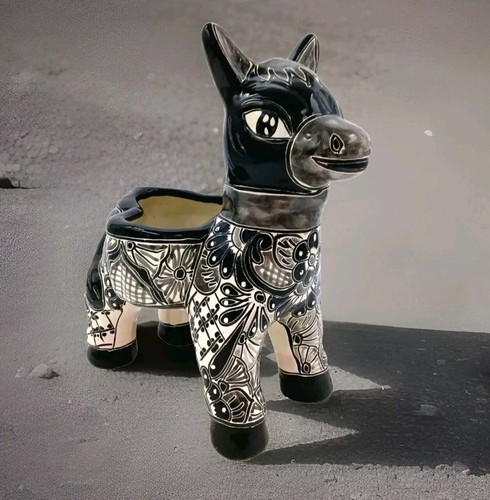 Talavera Pottery Donkey Planter Mexican Ceramic Animal Flower Pot Black Lg 13in - Picture 3 of 10