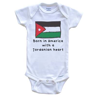 Born In America With A Jordanian Heart Cute Jordan Flag One Piece Baby Bodysuit