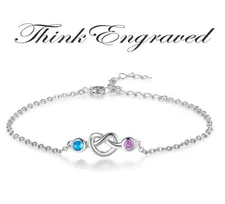 2 Birthstone Silver Heart Knot Mother's Bracelet Ot Couple's Bracelet