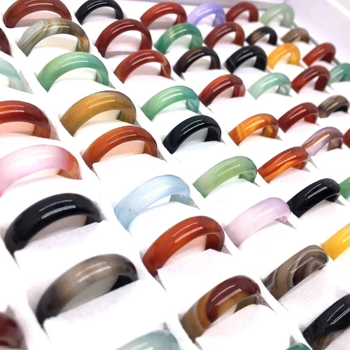 100PCs Women's Fashion Rings Colorful Agate Jewelry Band Wholesale Lot Mix Color - Picture 1 of 8