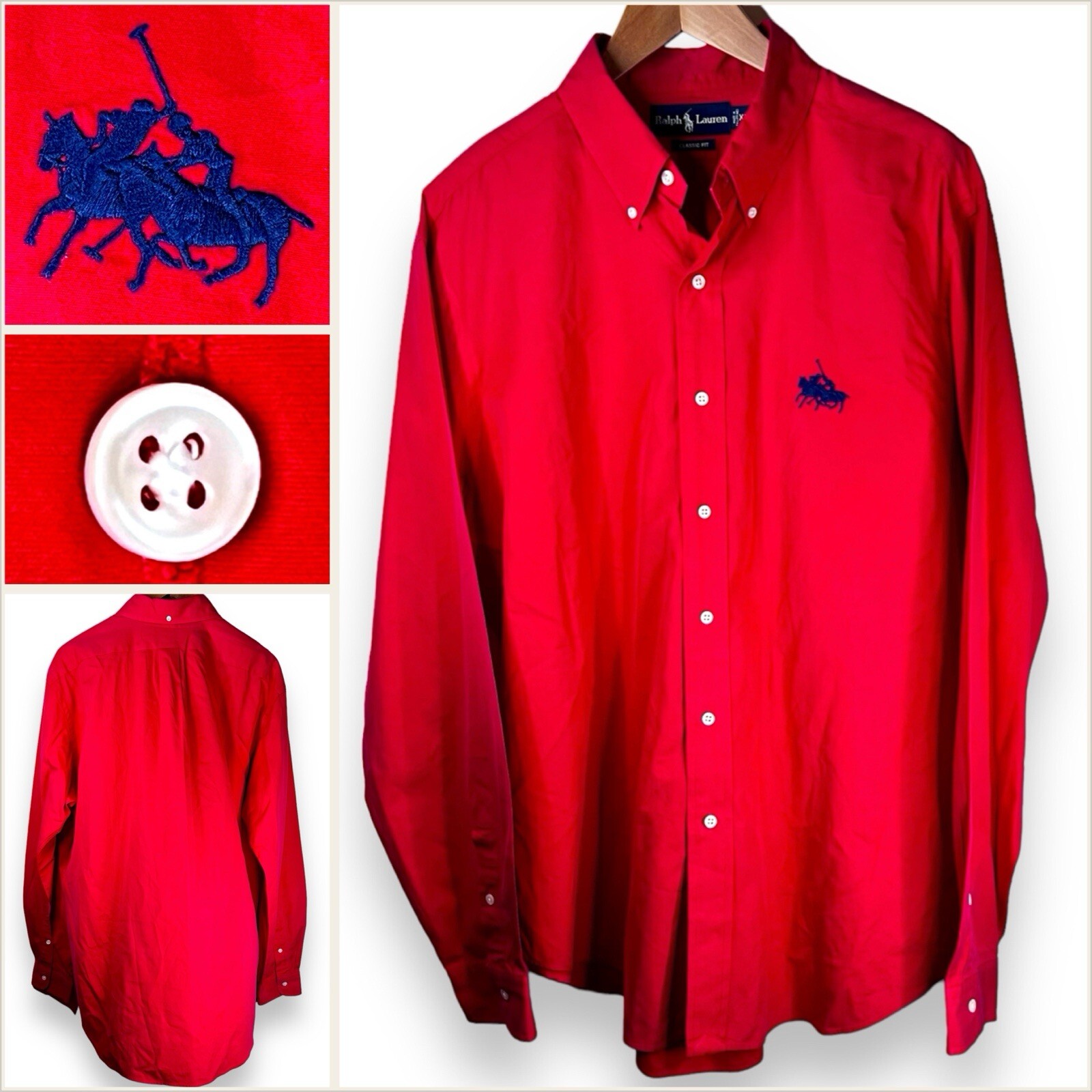 Camicia RALPH LAUREN XL classica doppia grande pony logo maniche lunghe abbottonata rossa