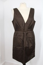 J Crew 12P Brown V-Neck Cotton Tank Pleat Dress 29481