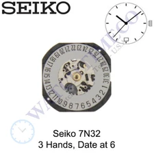 Genuine Seiko 7N32 Watch Movement (Date at 3 or 6)