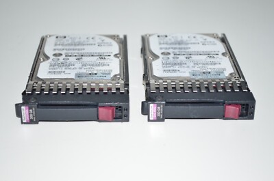 2x HP 300GB Festplatte SAS MDL Dual Port 10K 2.5in HDD 493083-001 mit Rahmen