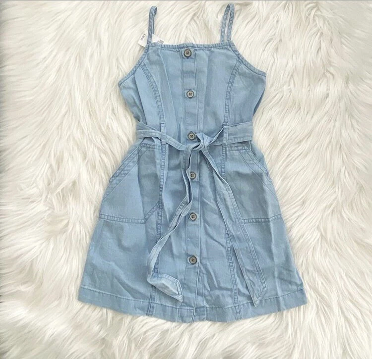 Gap Kids Girls Chambray Denim Button Front Belted Dress XS 4 5Y