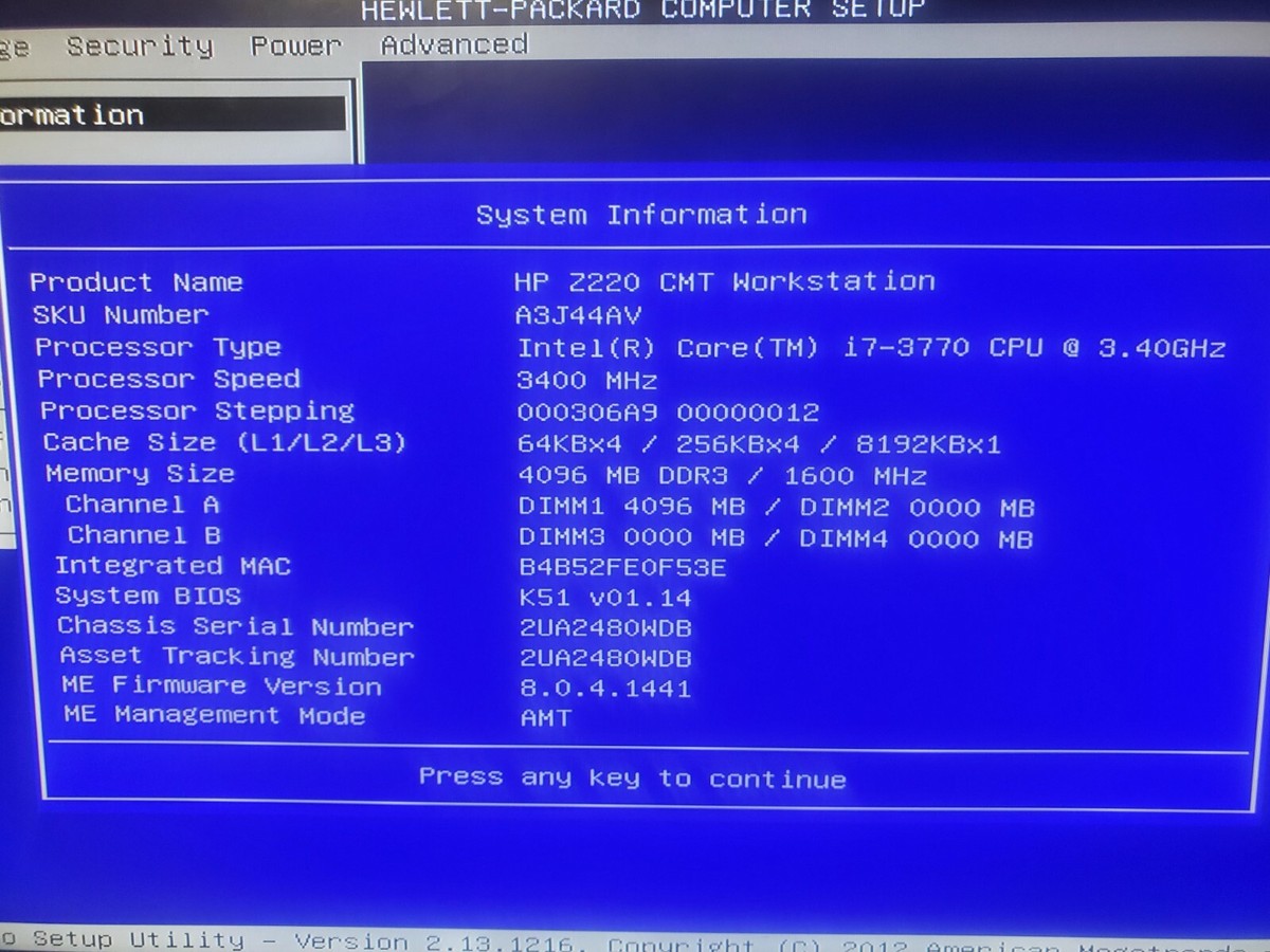 HP Z220 CMT Workstation i7-3770 3.40GHz 8GB RAM No Hard Drive and