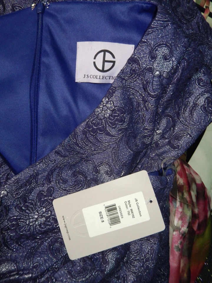 JS Collections Purple Jacquard Silver Metallic Formal Long Mother Of Bride Dress - Image 2 of 4