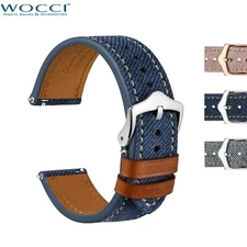 WOCCI Denim Pattern Watch Band, Italian Leather,  Strap Width 18mm 20mm 22mm