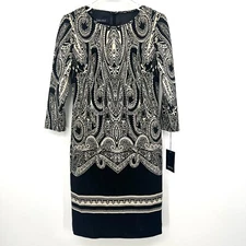 NWT Carlisle Ashbury Black Cream Print Sweater Dress Women's Size 4 $1000+ MSRP