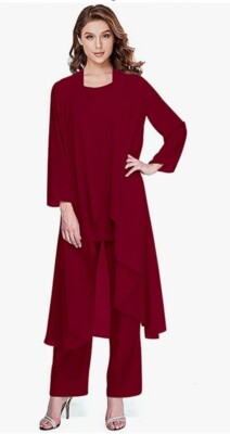 VK Selec Chiffon Formal 3 Piece Tunic Jacket Pants Set Mother of the Bride XXL