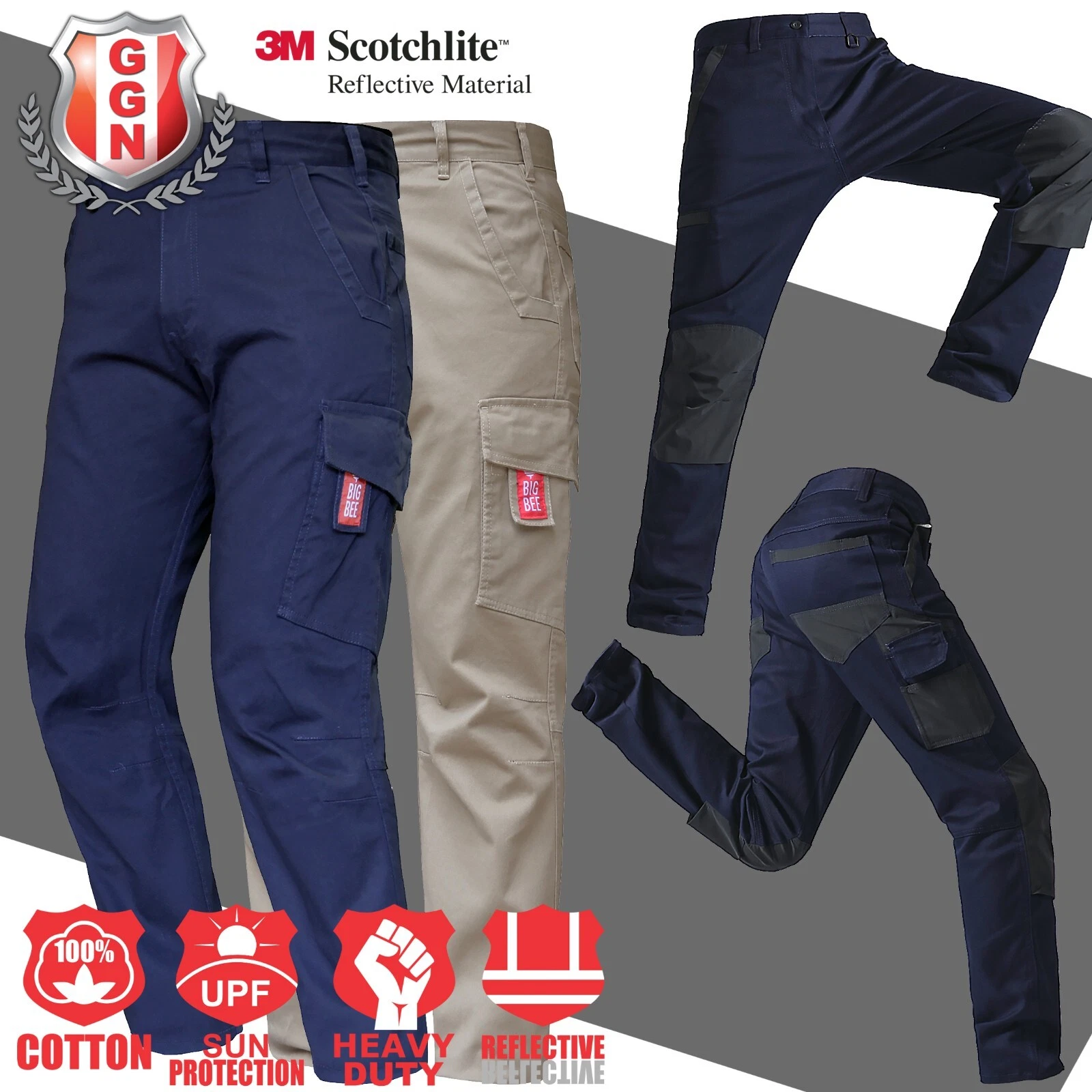 Cargo Pants Stretch Cotton Contrast Patch 3M Tape Drill Work Trousers Tactical
Opens in a new window