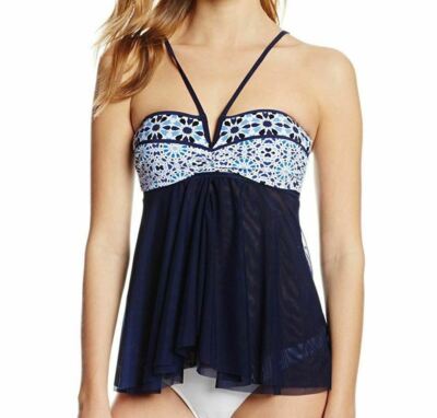 Profile By Gottex Arabesque Flyaway Bandini Swimsuit Top Navy Sz 6 New