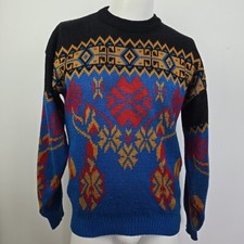 Vintage 70s 80s Repage Geometric Fair Isle Snowflake Knit Ski Sweater Men's M