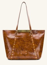 Patricia Nash Benvenuto Italy Map Brown Leather Antique Brass Xlarge Tote Bag