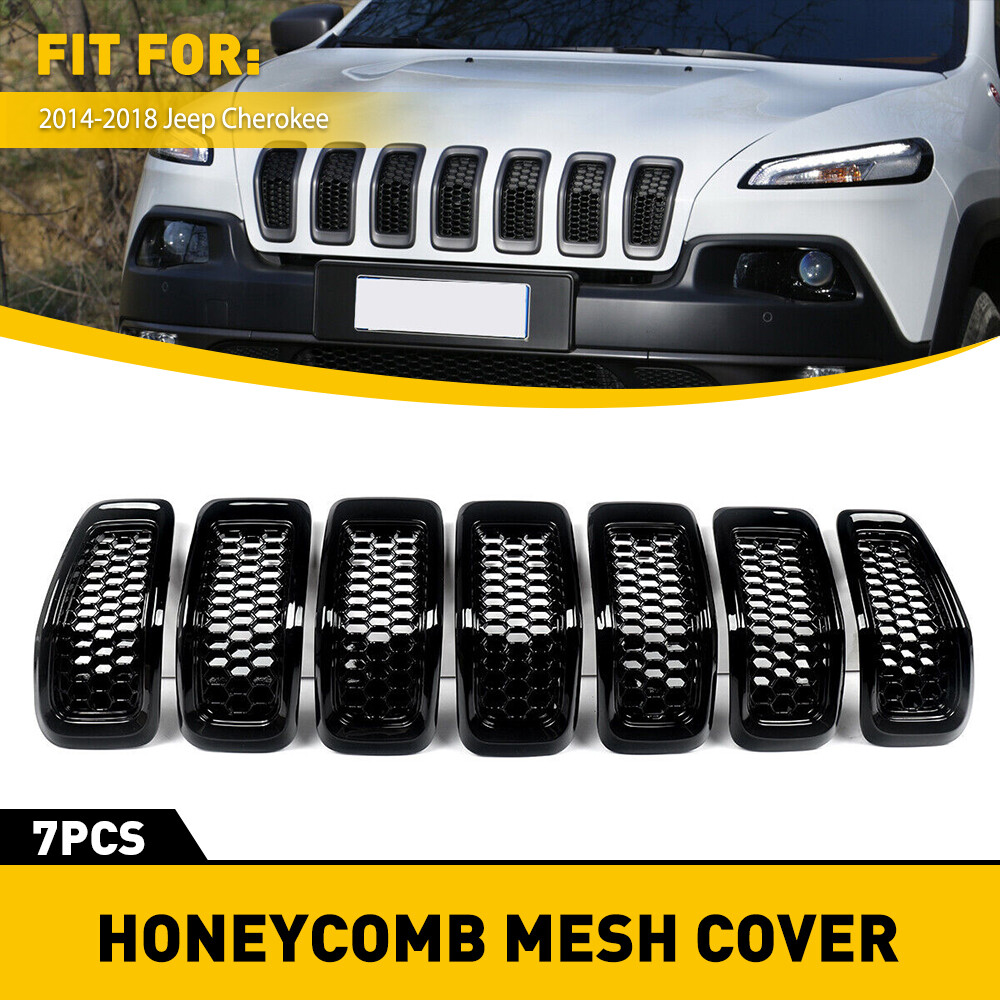 For Jeep 2014-2018 Cherokee 7X Black Front Mesh Bumper Grille Inserts Honeycomb