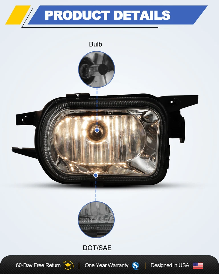 Pair Clear Lens Fog Lights Bumper Lamps for 2001-2004 Mercedes Benz SLK 320 - Image 3 of 4