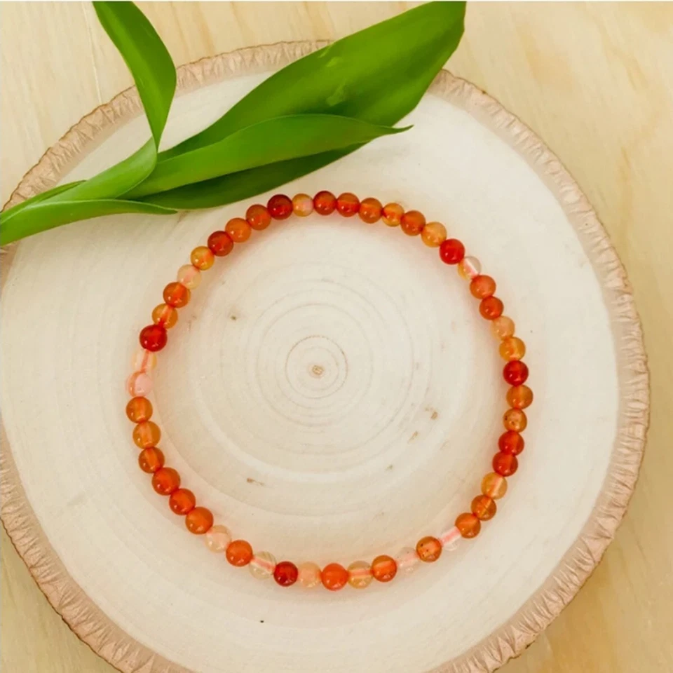 Natural Carnelian 4mm Crystal Gemstone Beads Dainty Stretch Bracelet Minimalist - Image 2 of 4