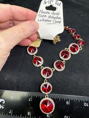 Necklace 16/18'' Statement Red & Clear Rhinestone NATASHA Vintage M-6622*