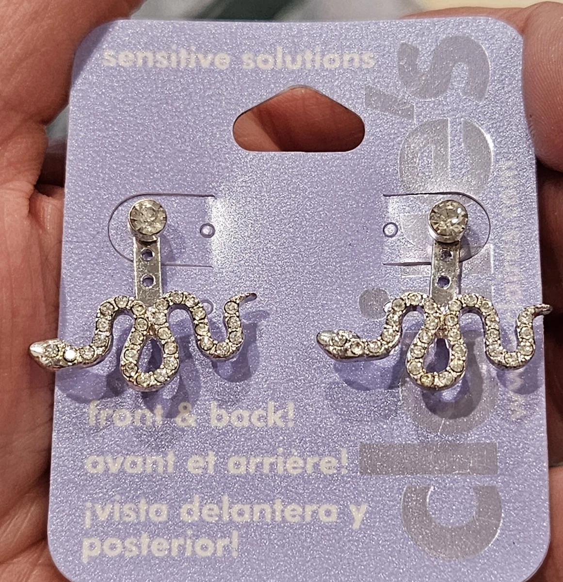 CLAIRE S SENSITIVE SOLUTIONS FRONT BACK CRYSTAL WHITE SNAKE STUD