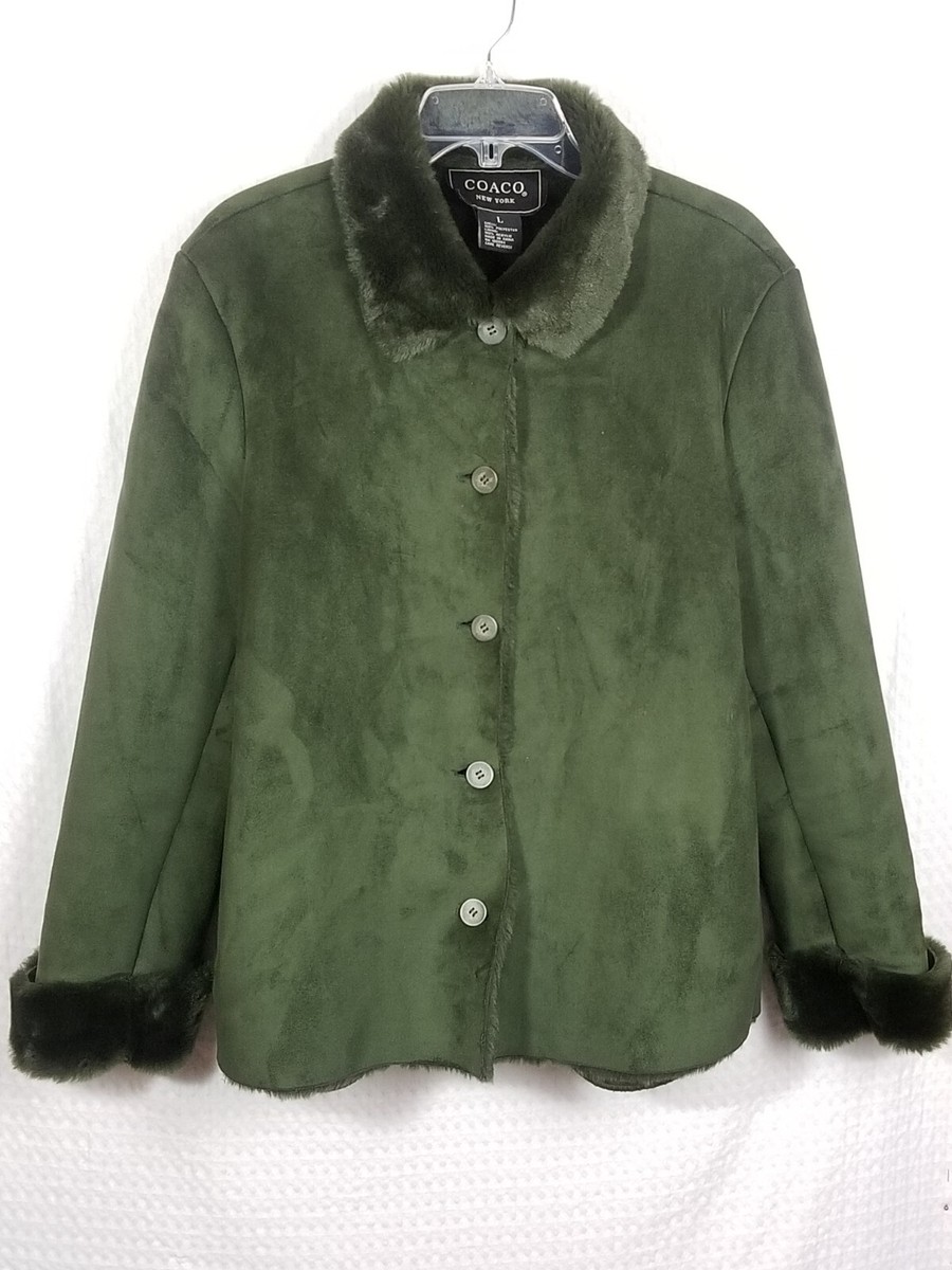 Vintage COACO New York Green Suede Faux Fur Lined Jacket
