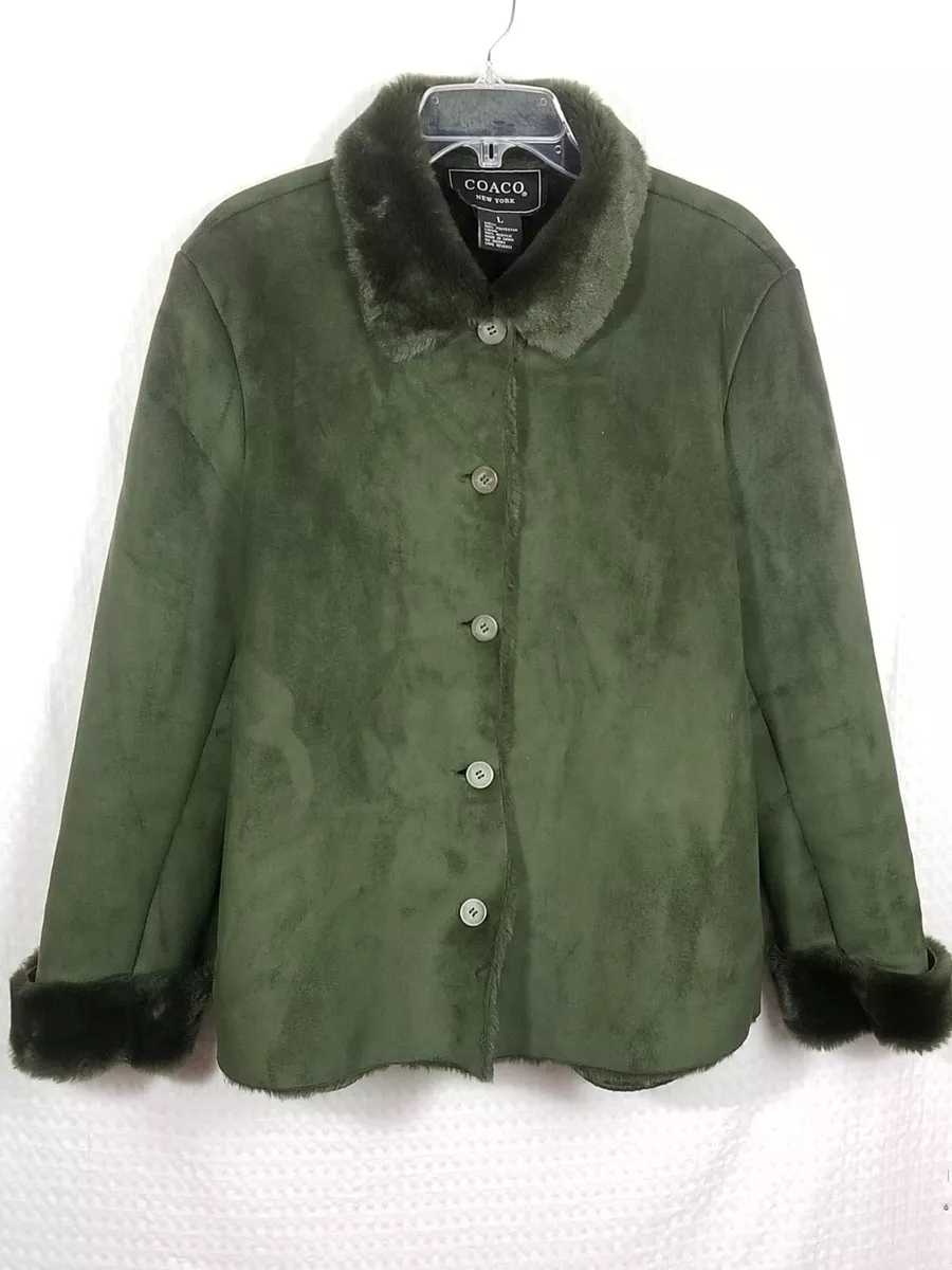 Vintage COACO New York Green Suede Faux Fur Lined Jacket Size L