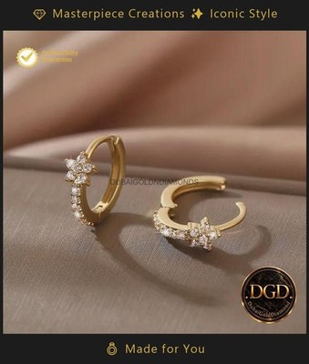 14K Yellow Gold Round Cut UGL  Lab Grown Diamond Hoop Earrings