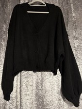 New Ladies Oversized Cropped Thick Knit Black Cardigan Size xxl Up to A Size 24