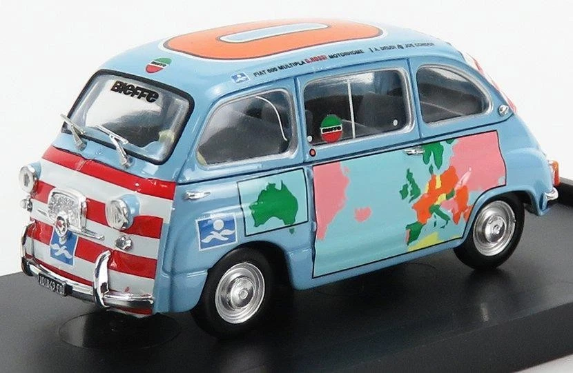 1/43 BRUMM FIAT 600D MULTIPLA - GRAZIANO ROSSI MOTORHOME 1960 LIGHT BLUE - Immagine 2 di 3