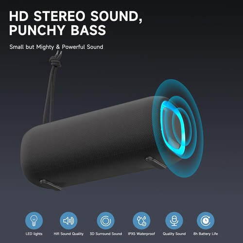 Bluetooth Lautsprecher, Tragbar Kabellos Klar Lauter Stereo Sound IPX5 Wasserdicht... - Bild 2 von 7