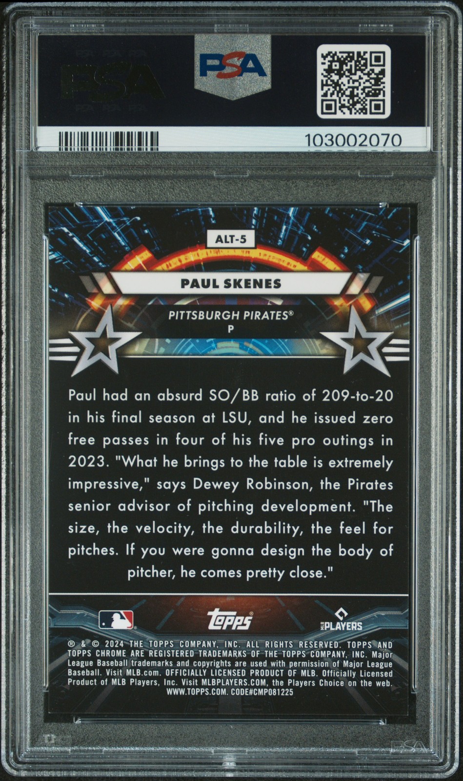 2024 TOPPS COSMIC CHROME STAR COMMAND BLACK ECLIPSE PAUL SKENES ROOKIE /10 PSA 9 view 2