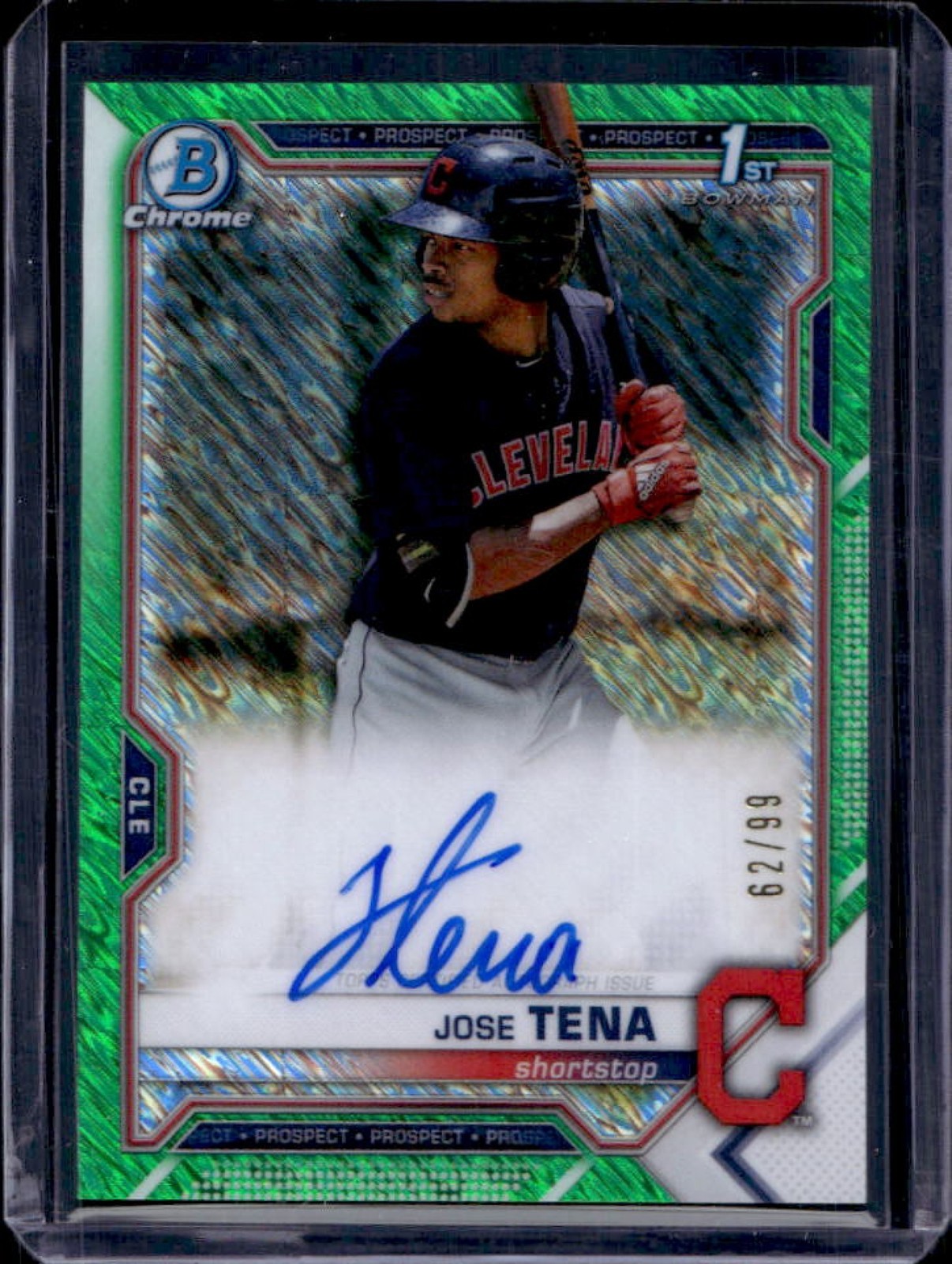 2021 Bowman Jose Tena Chrome Auto 1st Prospect Green Shimmer Refractor #62/99