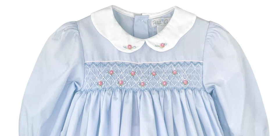 NWT Petit Ami Blue Smocked Bishop Baby 2pc Dress 6 Months 6M Girls Long Sleeve - Image 4 of 4