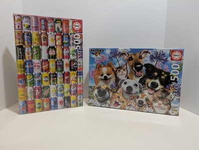 Lot of 2 Educa 500 Pc Puzzles - Soft Cans & Fun In The Sun Selfies NIB Sealed