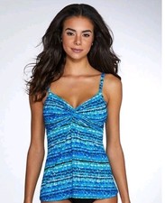 NEW MIRACLESUIT size 8 blue Roswell tankini tank swimsuit top underwire Slimming
