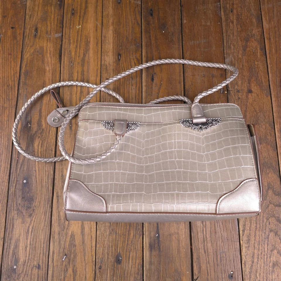 Cartera Bueno Plateada Estampado Animal Piel de Cocodrilo en Relieve Diseño 6 Compartimentos con Cremallera Foto 2 de 4