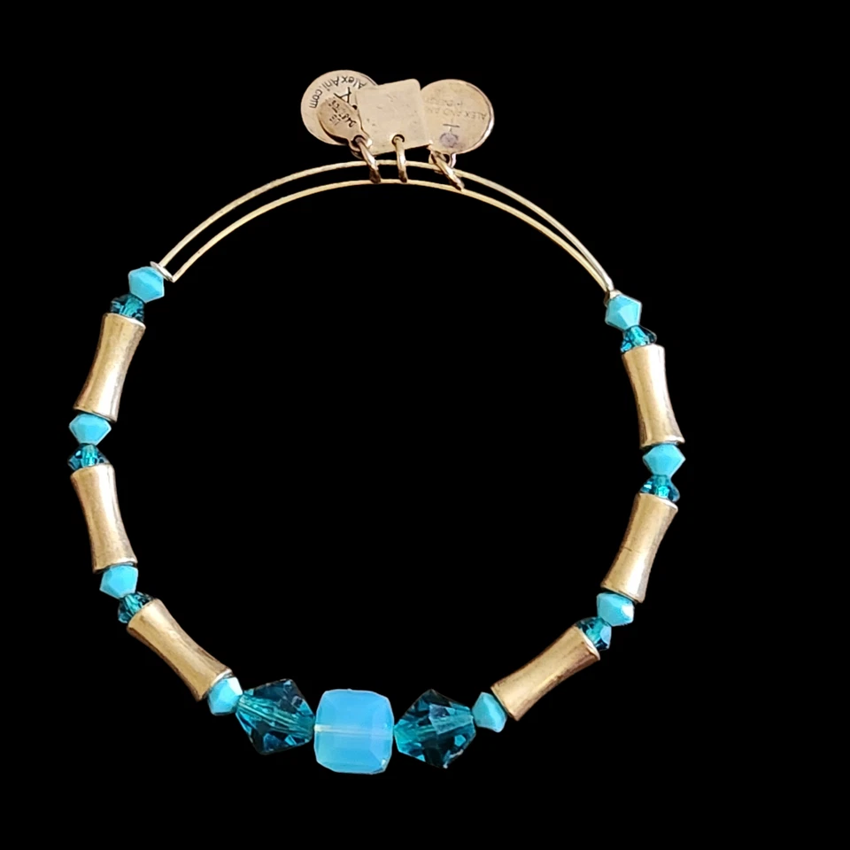 Brazalete brazalete Alex And Ani azul verdoso y dorado con cuentas de vidrio dorado Foto 2 de 3