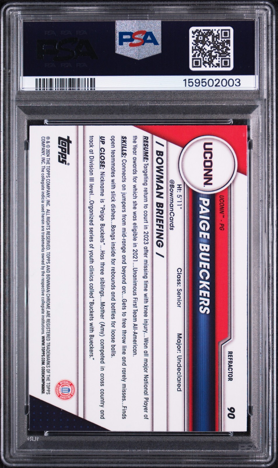 2023 BOWMAN UNIVERSITY CHROME REFRACTOR #90 PAIGE BUECKERS PSA 9 view 2