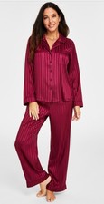 I.n.c. International Concepts Satin Notch Collar Pajama Set, Wine Stripe XL 79