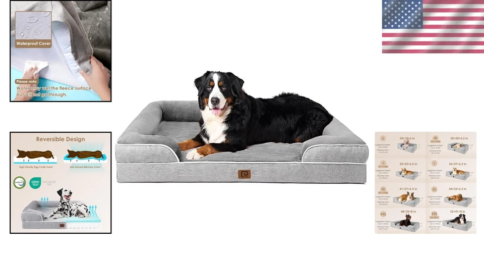 Cama de cachorro XL impermeável de espuma com memória para cães grandes - Imagem 2 de 4